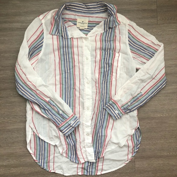 American Eagle Outfitters Tops - American Eagle Rainbow Striped Button Up Blouse